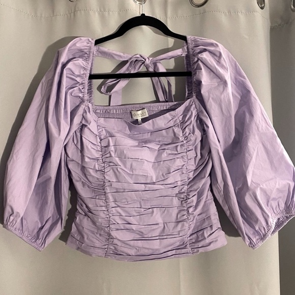 NWOT Lavender Puff Sleeve Ruched Top - Picture 3 of 4